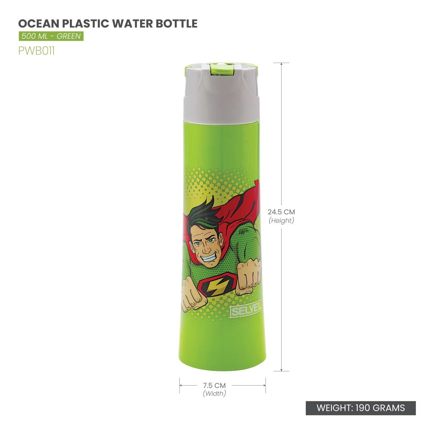 Selvel Ocean Plastic Water Bottle Green 500Ml