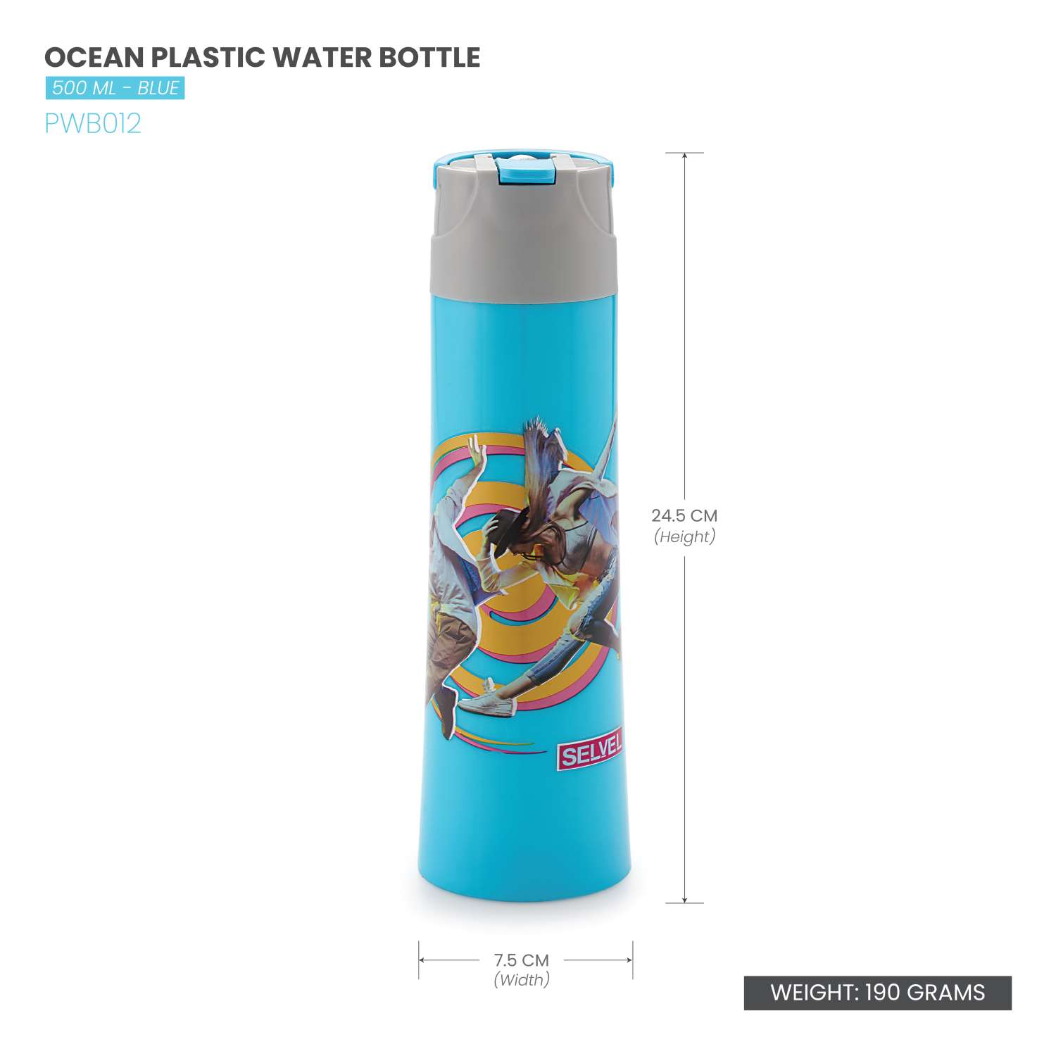 Selvel Ocean Plastic Water Bottle Sky Blue 500Ml