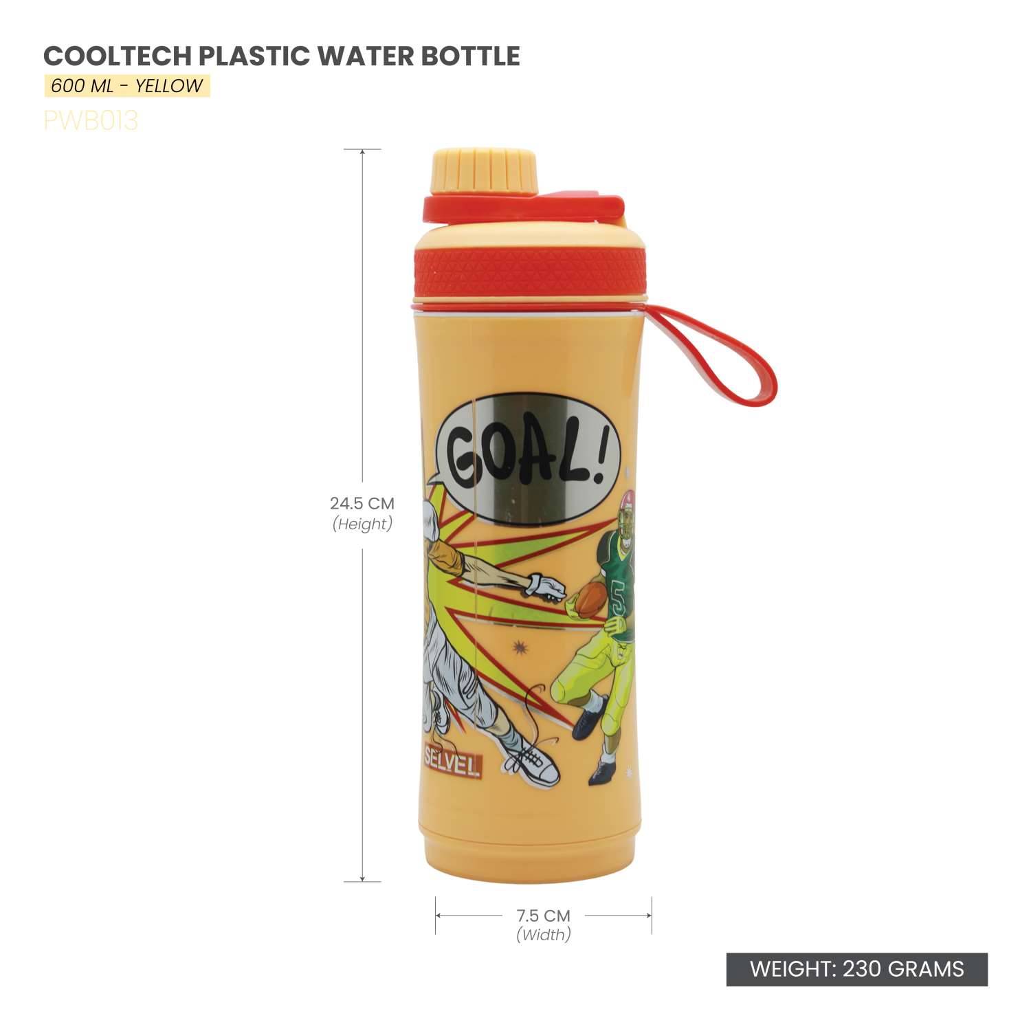 Selvel Cooltech Plastic Water Bottle Yellow 600Ml