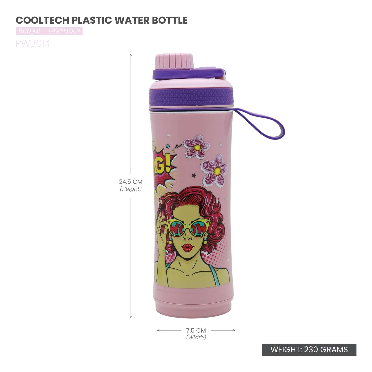 Selvel Cooltech Plastic Water Bottle Lavender 600Ml
