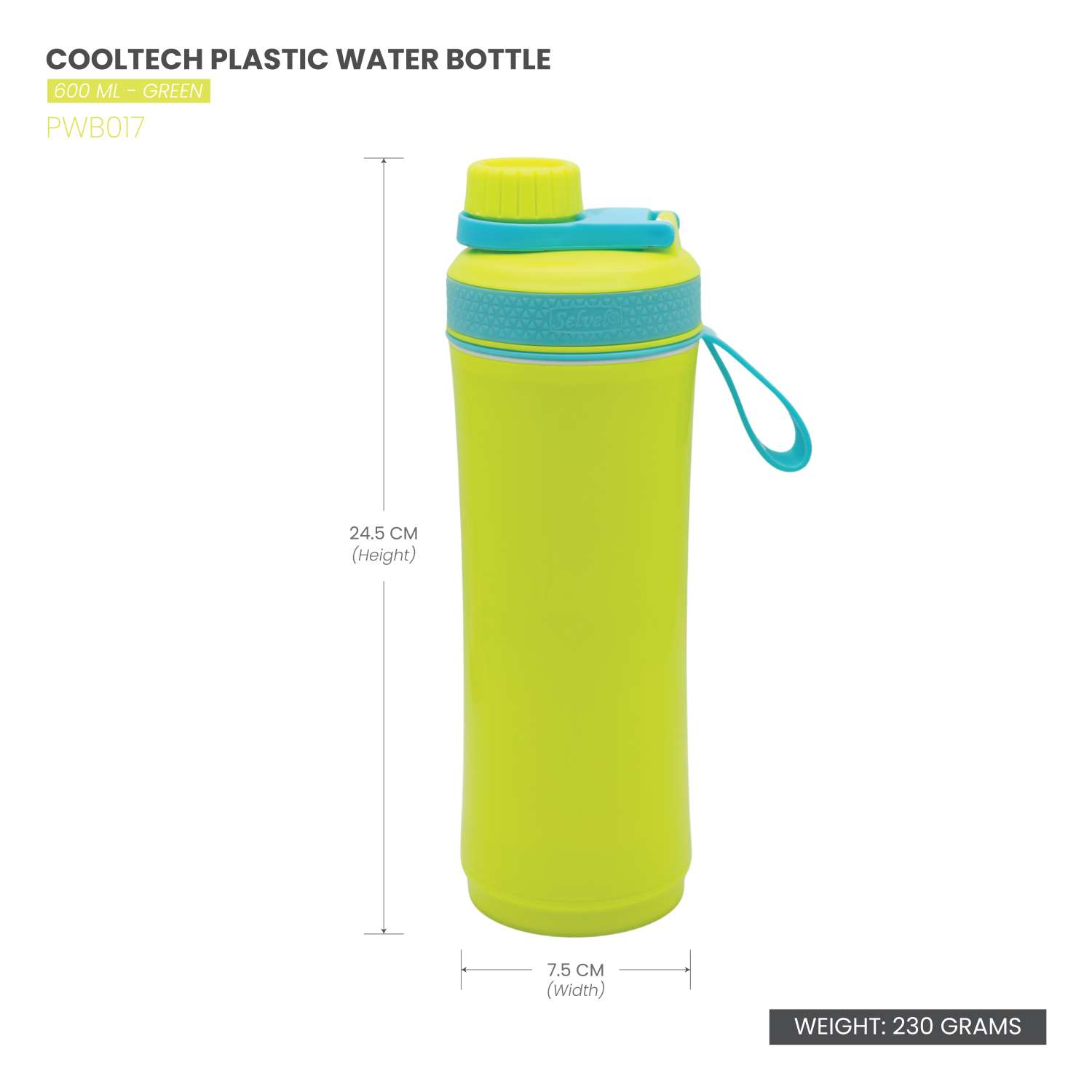 Selvel Cooltech Plastic Water Bottle Green 600Ml