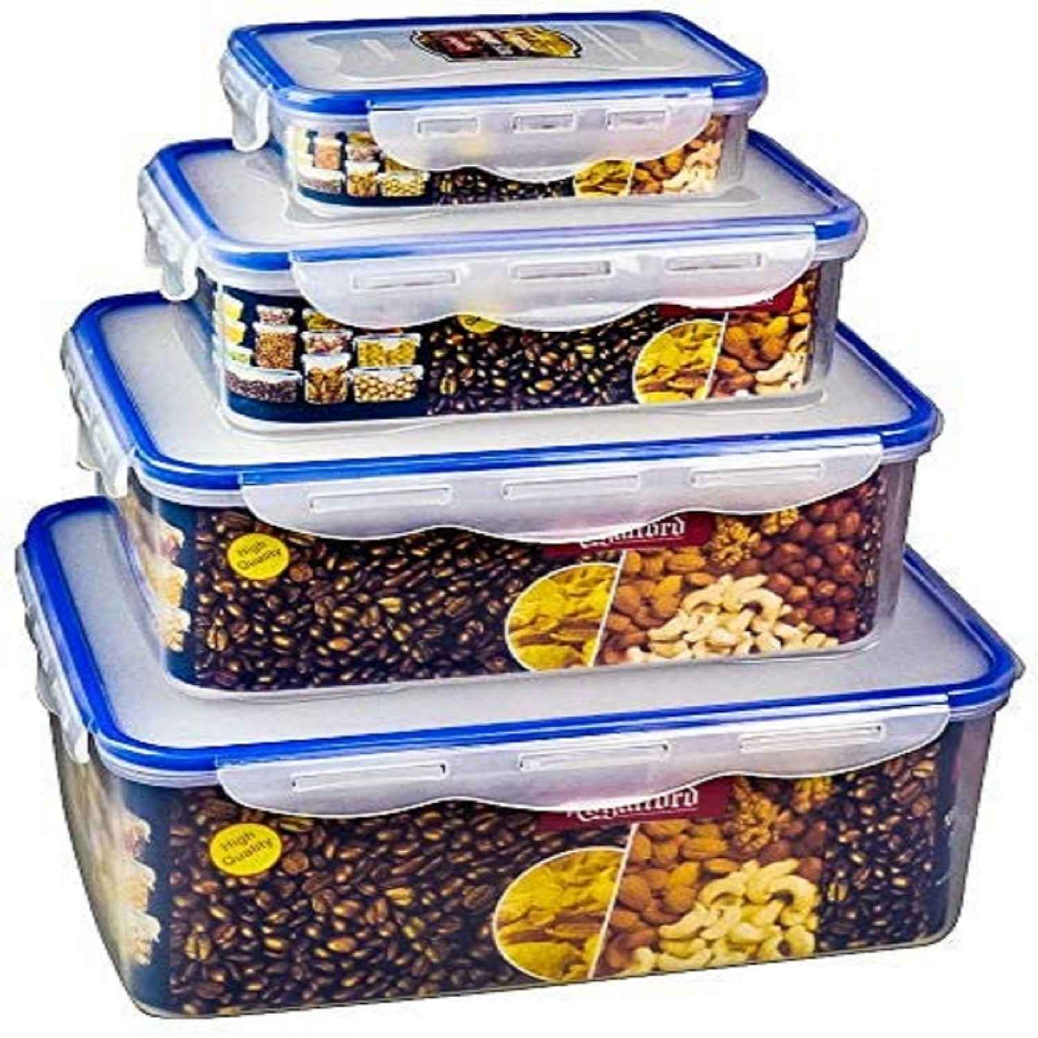 4 Pieces Airproof Rectangle Container Set [Rf1412-Apbs4] Clear/Blue