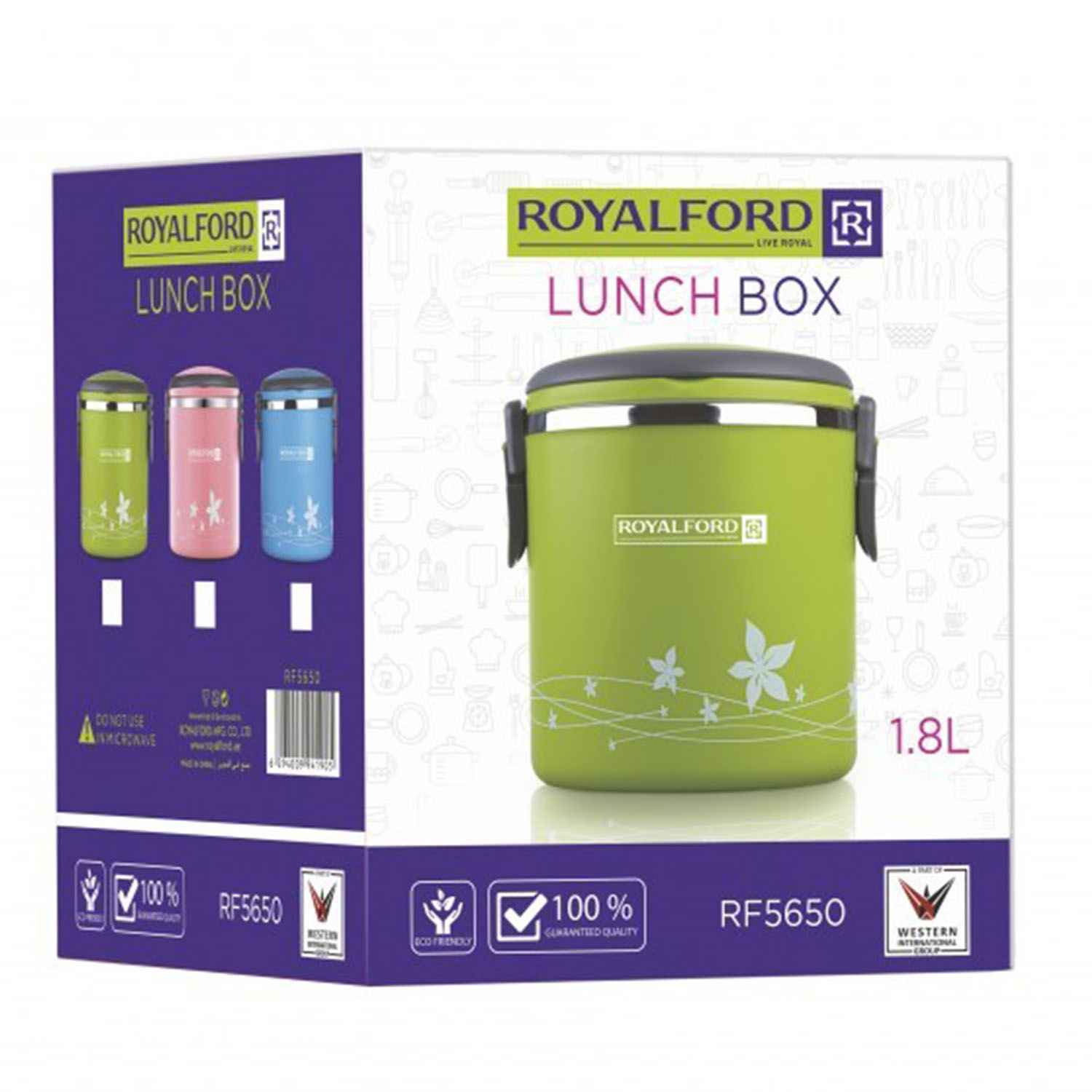 Royal ford  RF5650 Royalford 1800ml Lunch Box – Leak Proof & Airtight Lid Food Storage Container – High Quality Stainless Steel Inner, Durable, Non-toxic and Extended Fastening Lid Design – Portable and Dishwasher Safe