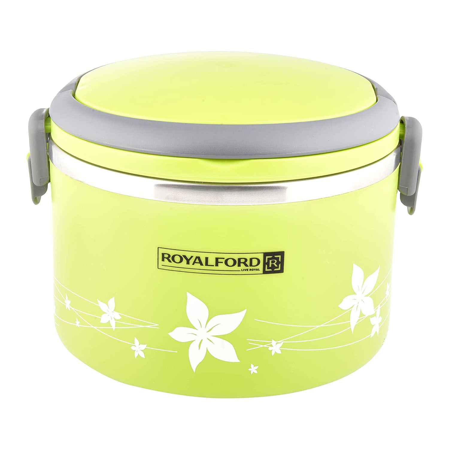 Royal ford  RF5650 Royalford 1800ml Lunch Box – Leak Proof & Airtight Lid Food Storage Container – High Quality Stainless Steel Inner, Durable, Non-toxic and Extended Fastening Lid Design – Portable and Dishwasher Safe