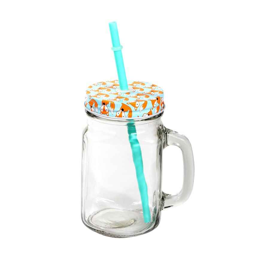 Royalford 500Ml Summer Time Mamsomn Jar - Clear Glass Wide Mouth With Lid & Straw | Drinking Jar Vintage Retro Garden Terrace | Ideal For Juice, Cocktails, Cold Coffee & Beverages