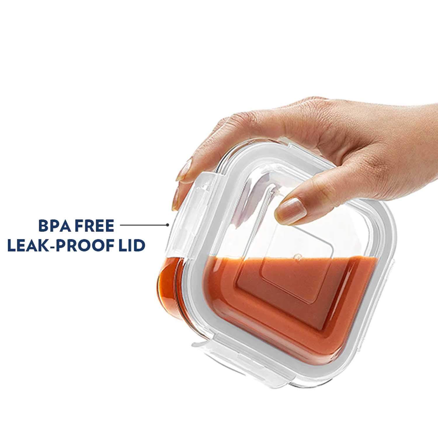 Borosil Klip-N-Store Square Glass Storage Container With Air Tight Lid 500 Ml