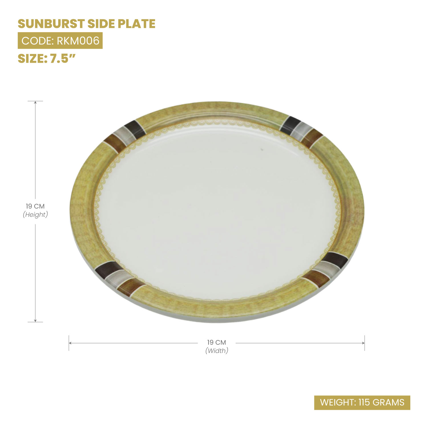 Rk Sunburst Melamine Side Plate 7.5"