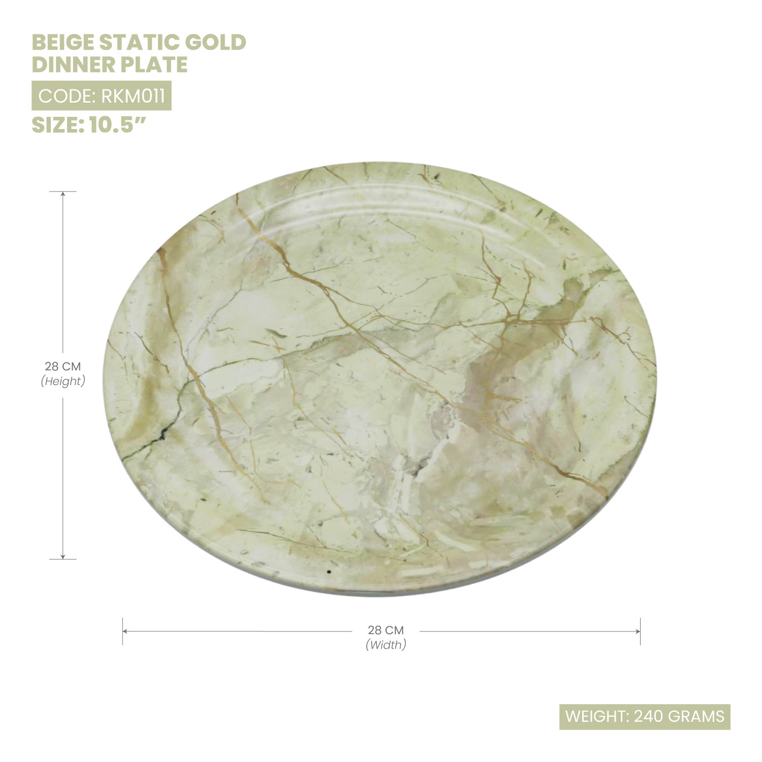 Rk Beige Static Gold Melamine Dinner Plate 10.5"