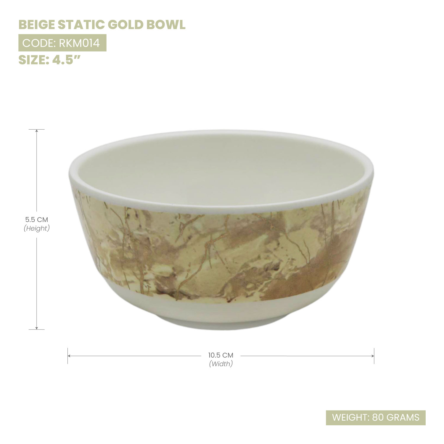 Rk Beige Static Gold Melamine Bowl 4.5"