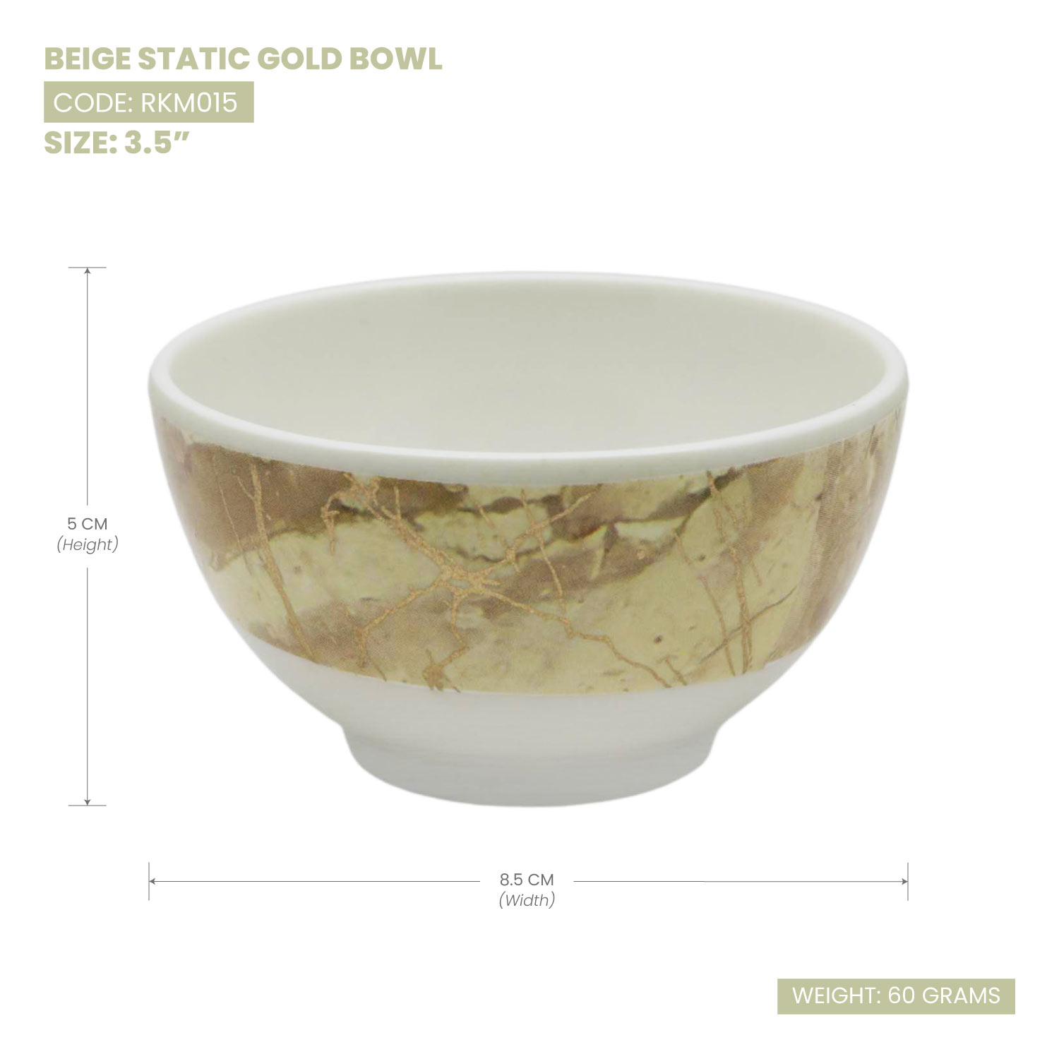 Rk Beige Static Gold Melamine Bowl 3.5"