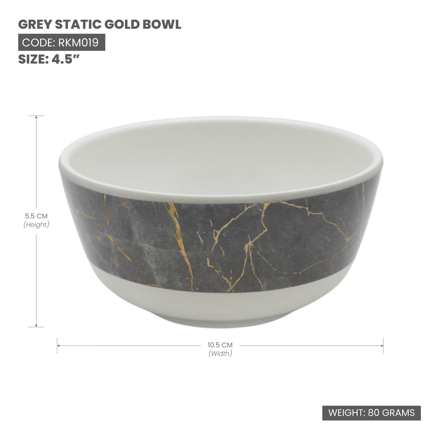 Rk Grey Static Gold Melamine Bowl 4.5"