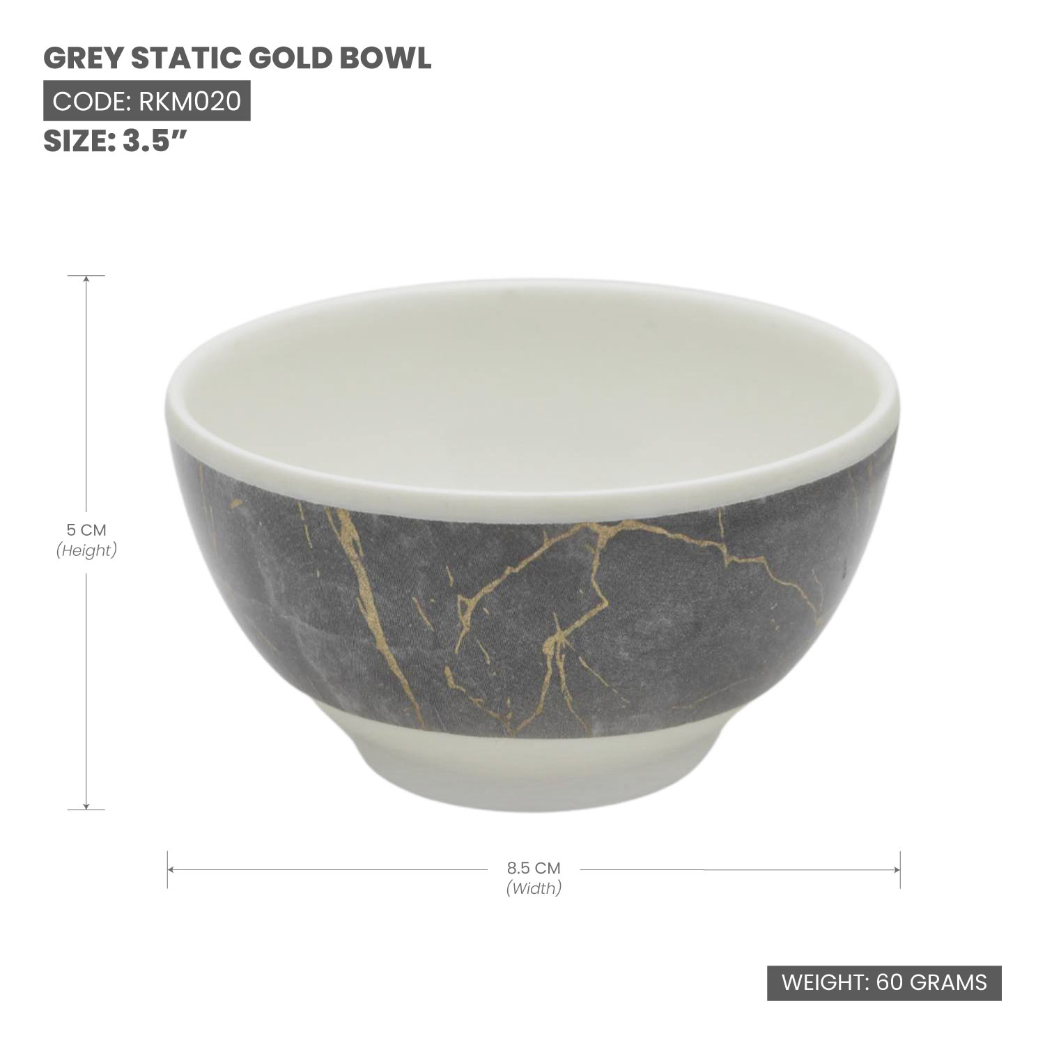 Rk Grey Static Gold Melamine Bowl 3.5"