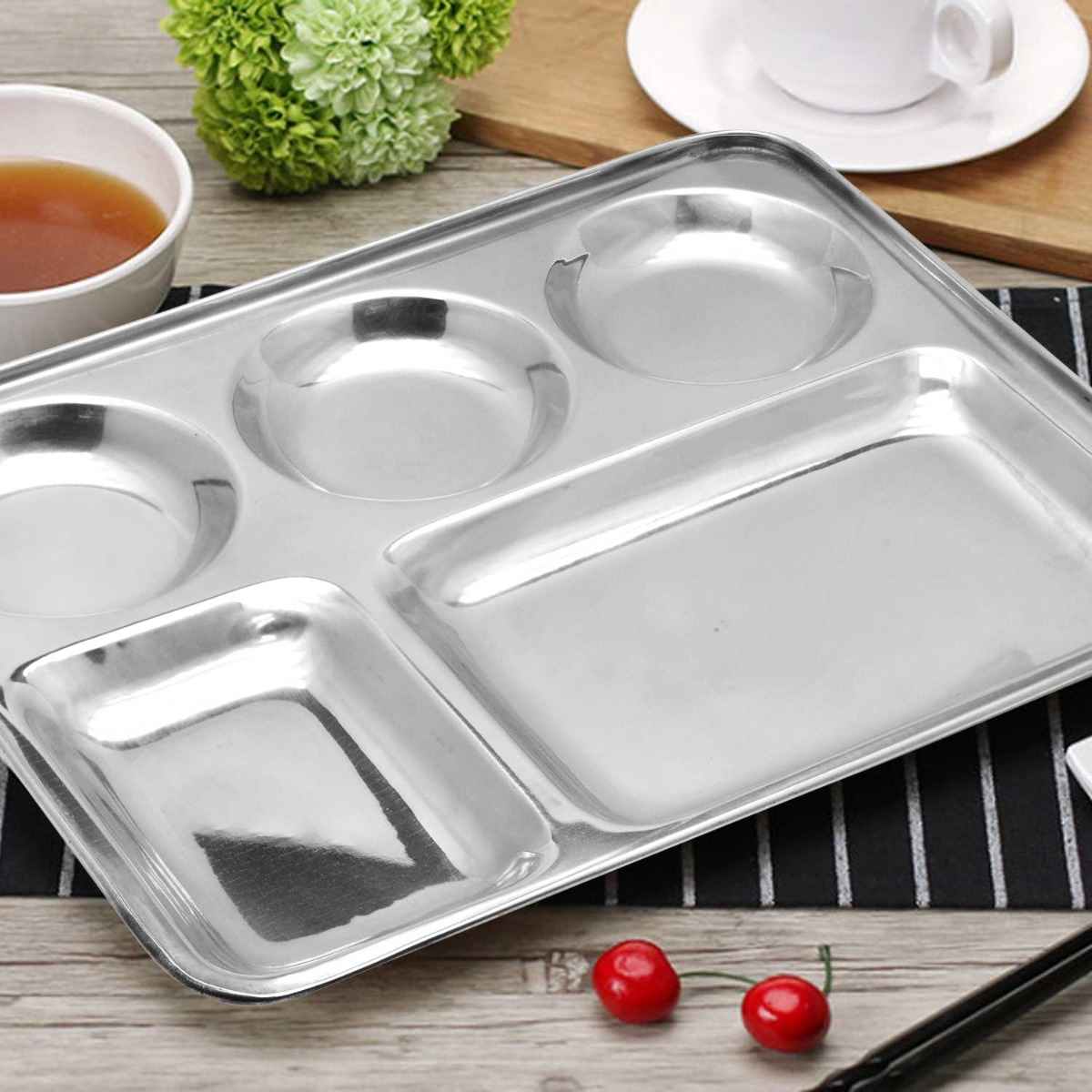 Raj Steel Rectangle Divided Round Tray Five Compartment