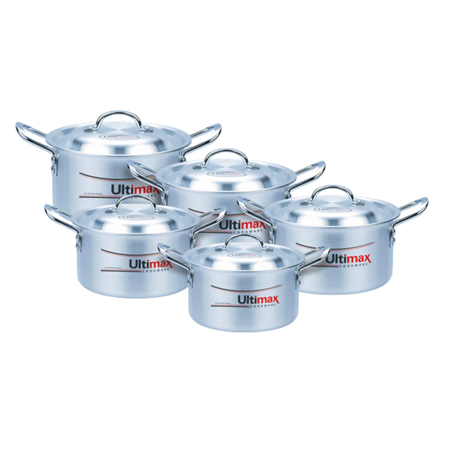 Ultimax Metal Finish Gloreous Cooking Pots 5 Pcs Set 6x10 With Durable Handles And Heavy Lids Original Made In Pakistan