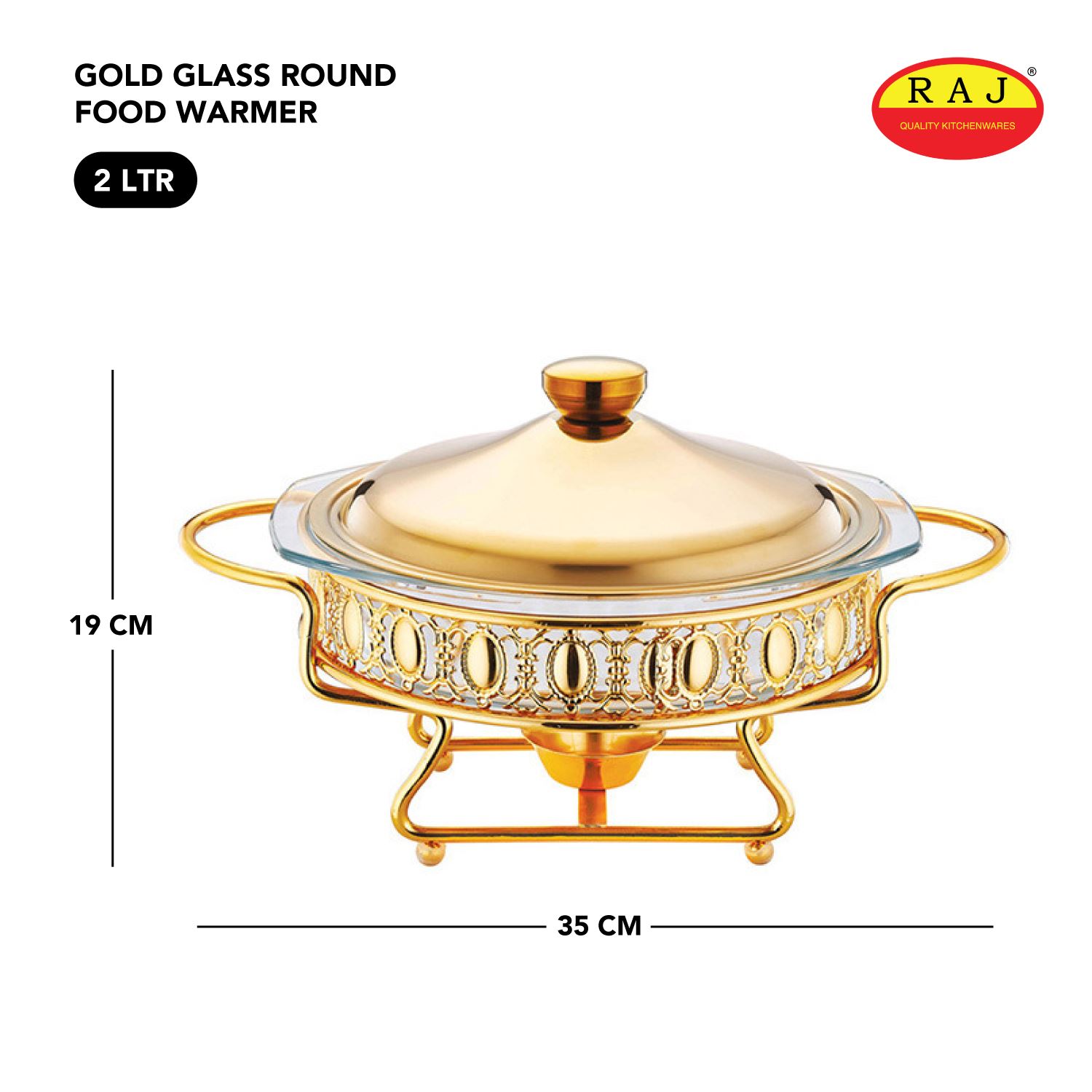 Raj Gold Glass Round Food Warmer 2.0 LTR