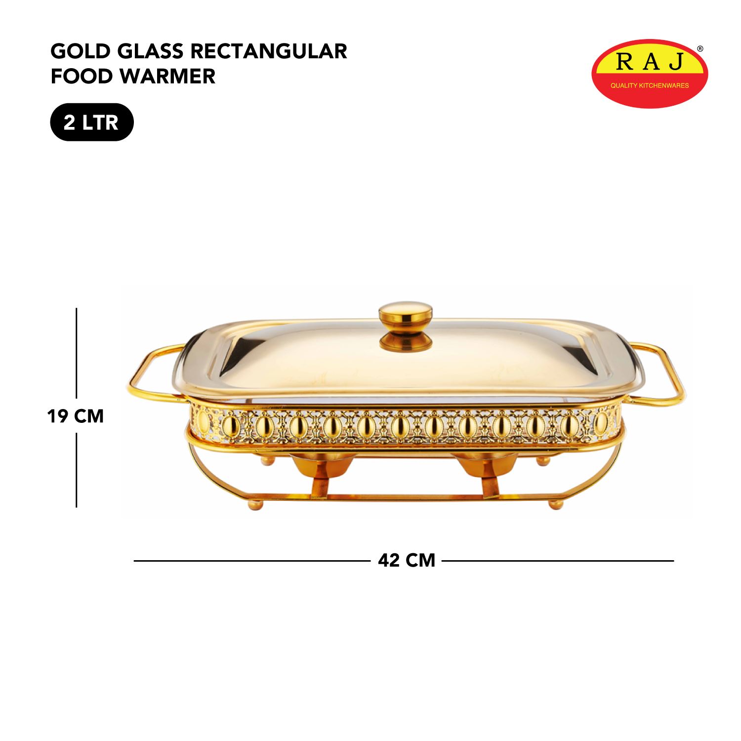 Raj Gold Glass Rectangular Food Warmer 2.0 LTR