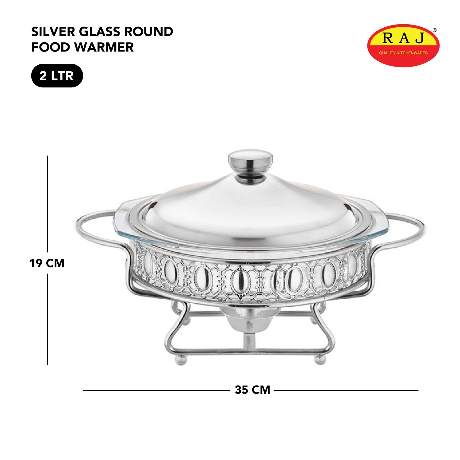 Raj Silver Glass Round Food Warmer 2.0 LTR