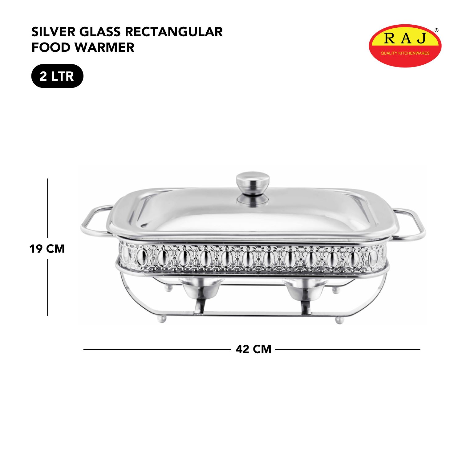 Raj Silver Glass Rectangular Food Warmer 2.0 LTR
