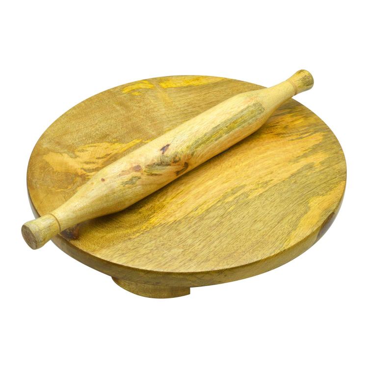 Raj Wooden Rolling Board And Pin Roller Set