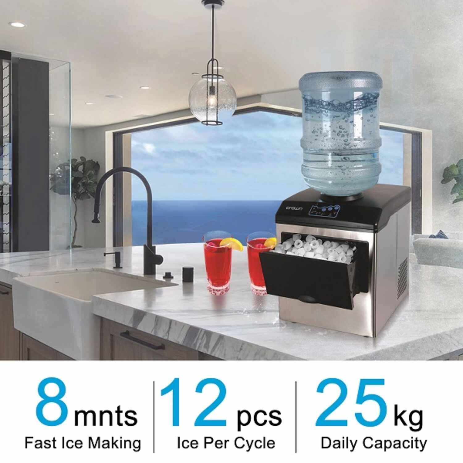 Crownline Table Top Water Dispenser With Ice Maker - Black & Silver